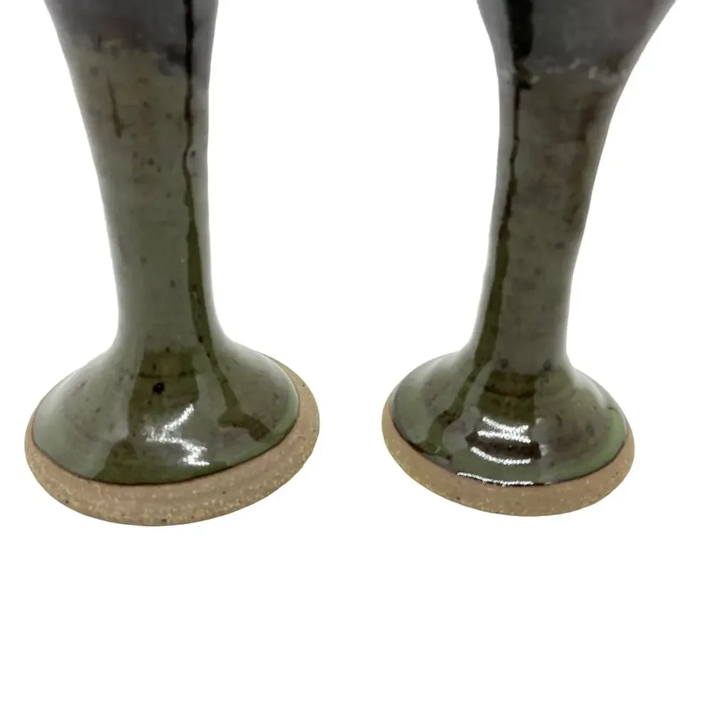 Wine Goblets Flutes Set of Four Ceramic Handmade 1984 Vintage Blue Brown Retro